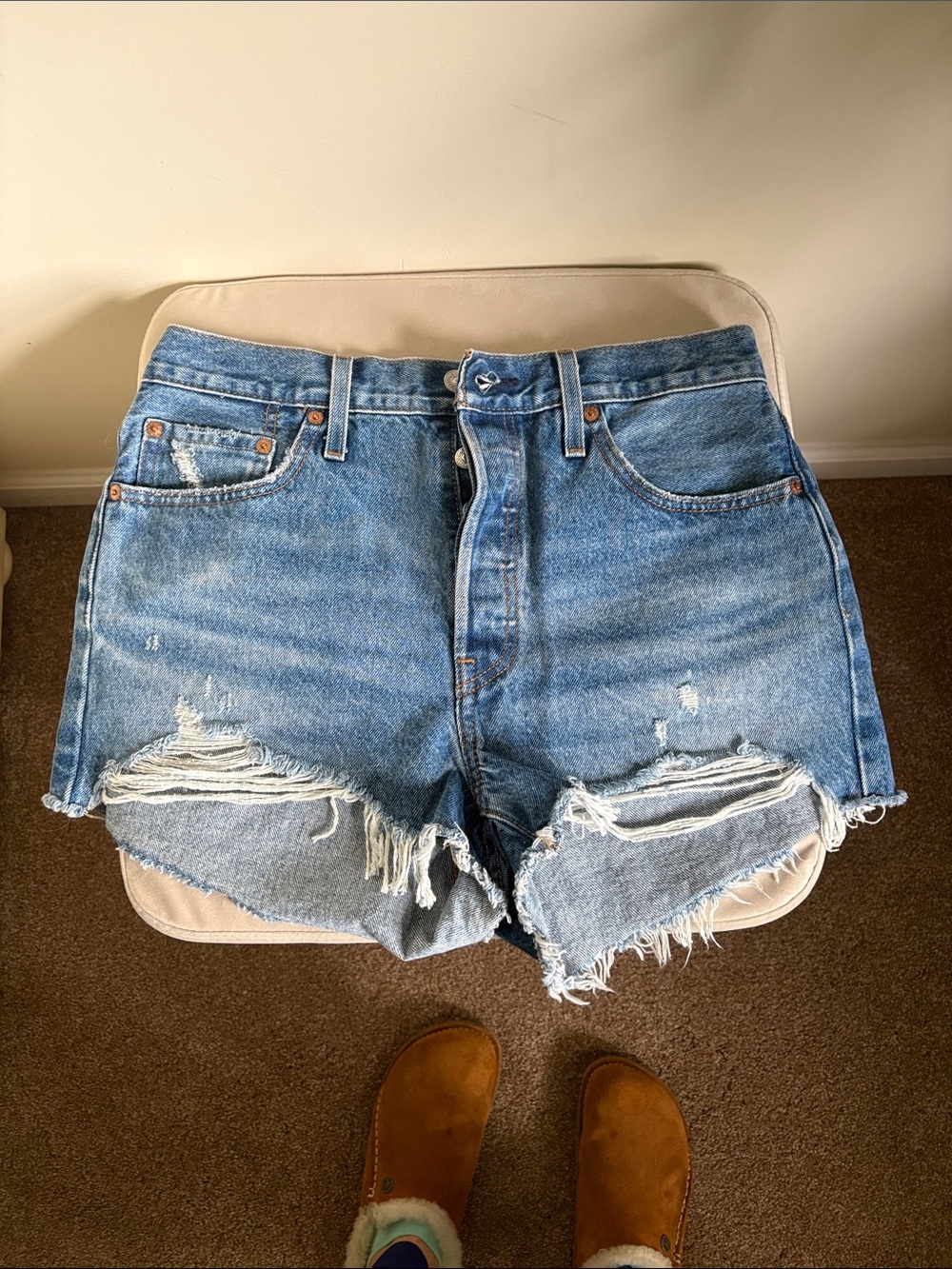Levi's Distressed Light Blue Denim Cutoff Shorts